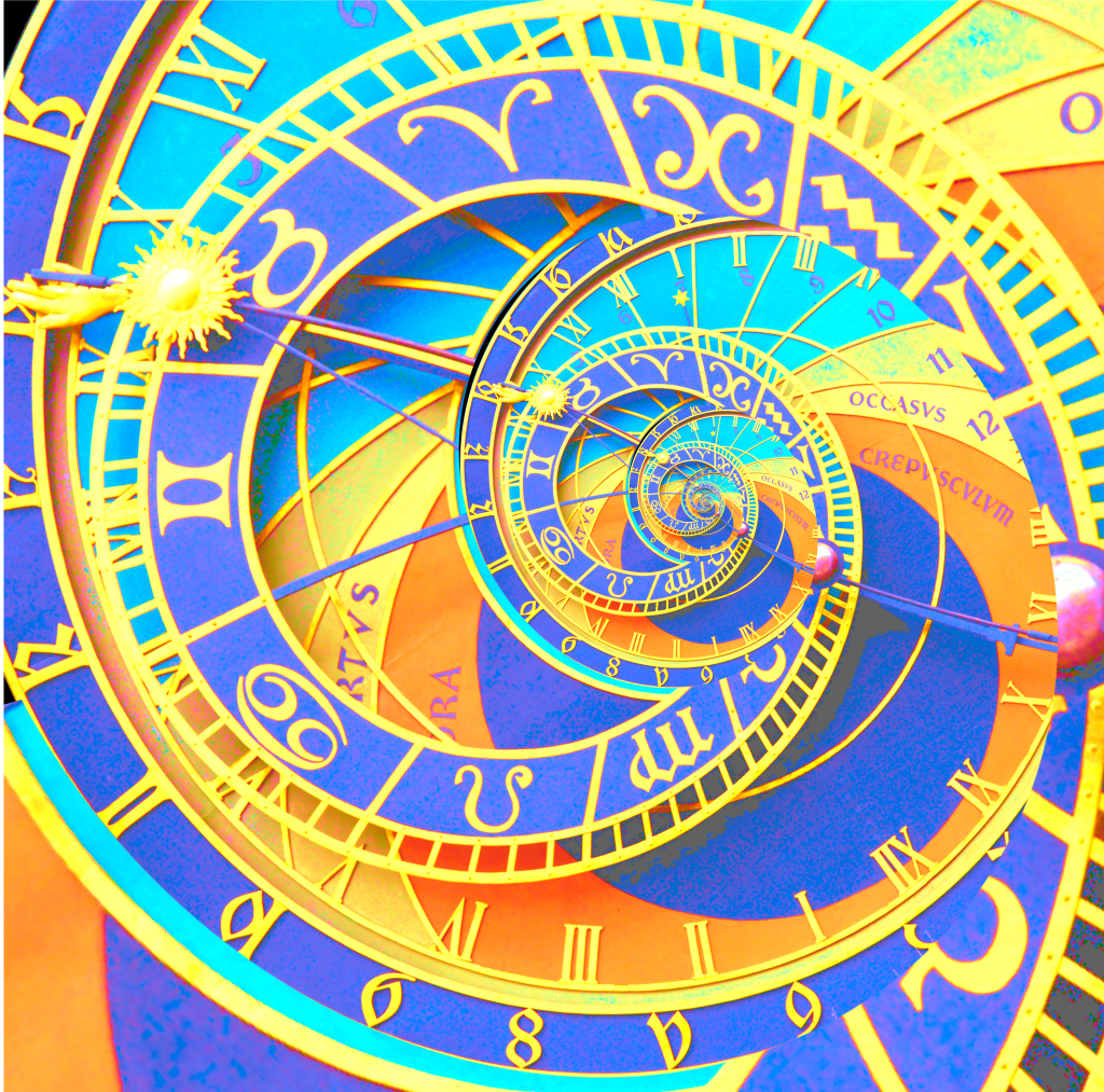 spirale roue du temps, roue de l'année, prague horloge astronomique