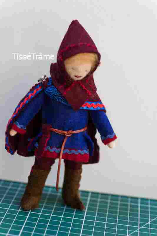 chasseur, homme costume viking, petit chaperon rouge, feutrine, miniature, figurine, 1/12, diy